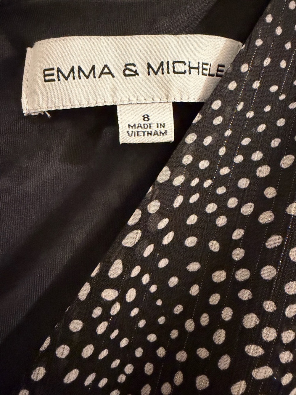 Emma & Michele Black and White Polka Dot V-Neck Dress - Picture 5 of 6